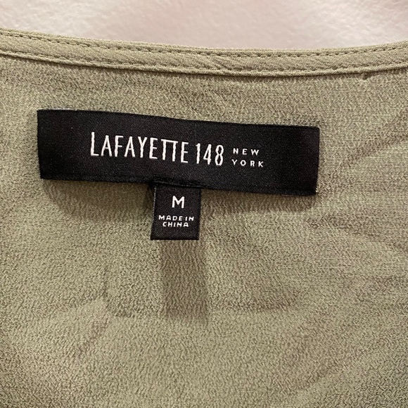 Lafayette 148 Womens Short Sleeves 100% Silk Khaki Oversized Blouse Top Size M - Picture 2 of 7